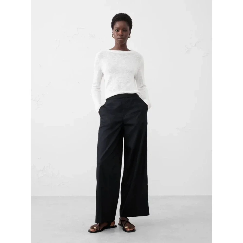 Banana Republic Hayden Wide-Leg Linen Blend Pull on Pants Black Medium Coastal